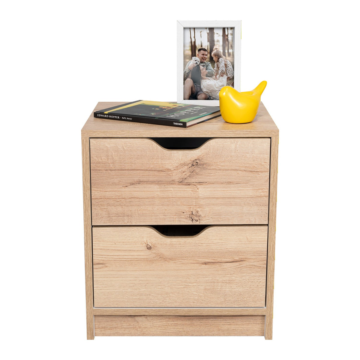Mesa de noche duna y blanco moderna con 2 cajones 48 cm