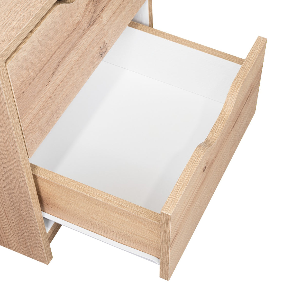 Mesa de noche duna y blanco moderna con 2 cajones 48 cm