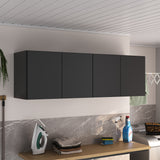 Armario de Aseo Negro 123x39cm Flotante con Cuatro Puertas