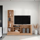Centro de Entretenimiento Blake Fresno y Blanco 177.7x181.4cm para TV Hasta 55" Pulgadas con Ranura para Cables y con Siete Compartimientos