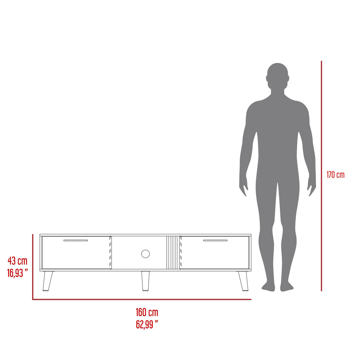 Mesa para TV Vance Fresno y Capri 160x43cm para TV Hasta 70" Pulgadas y con Un Compartimiento