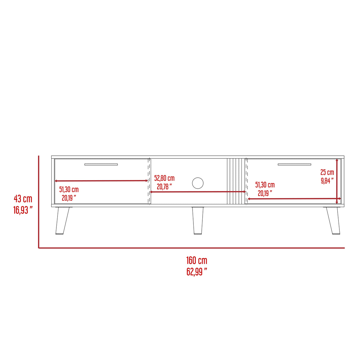 Mesa para TV Vance Fresno y Capri 160x43cm para TV Hasta 70" Pulgadas y con Un Compartimiento