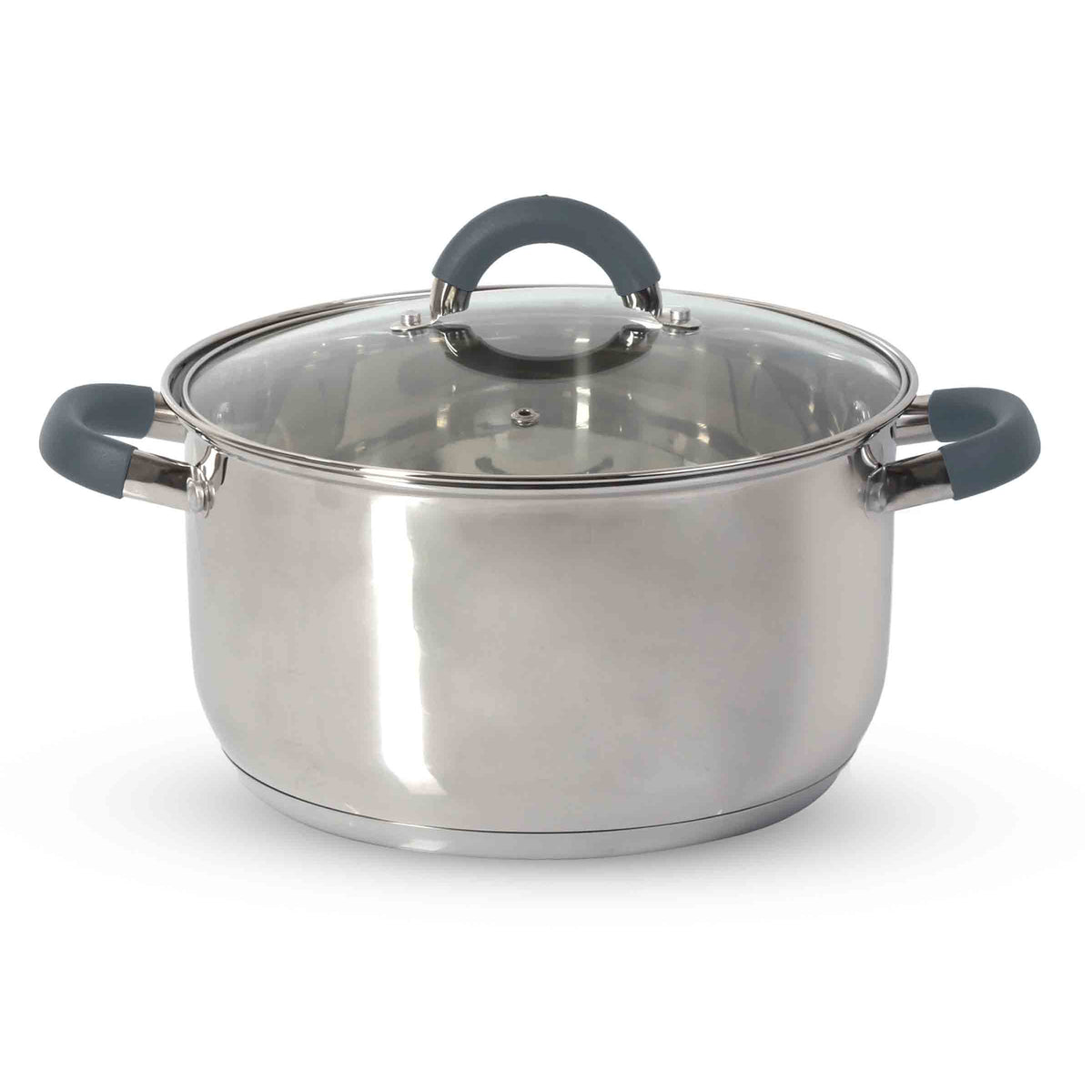 Olla plateada Home Elements en acero inoxidable 28 L con tapa de vidrio antiadherente