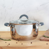 Olla plateada Home Elements en acero inoxidable 38 L con tapa de vidrio antiadherente
