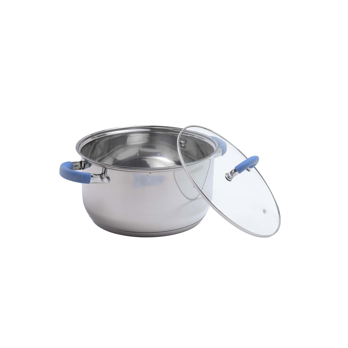 Olla Home Elements plateada en acero inoxidable 7 L con tapa de vidrio antiadherente