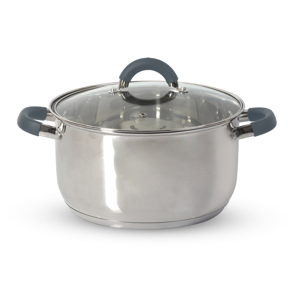 Olla Home Elements plateada en acero inoxidable 7 L con tapa de vidrio antiadherente