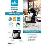 Batidora de pedestal negra Home Elements 3 L 300 W con tazón de acero inoxidable