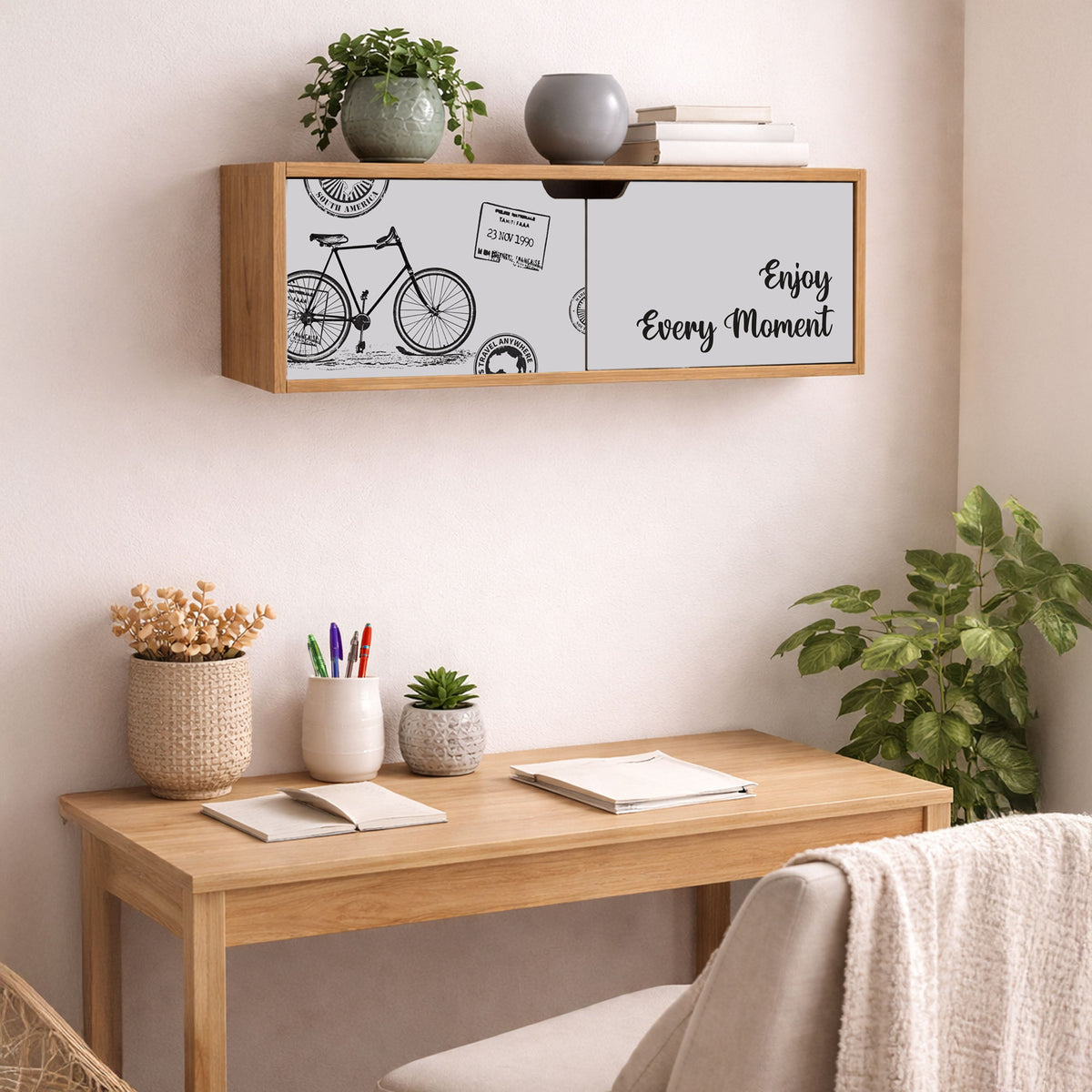 Repisa flotante infantil madera natural y gris en melamina 63x22 cm