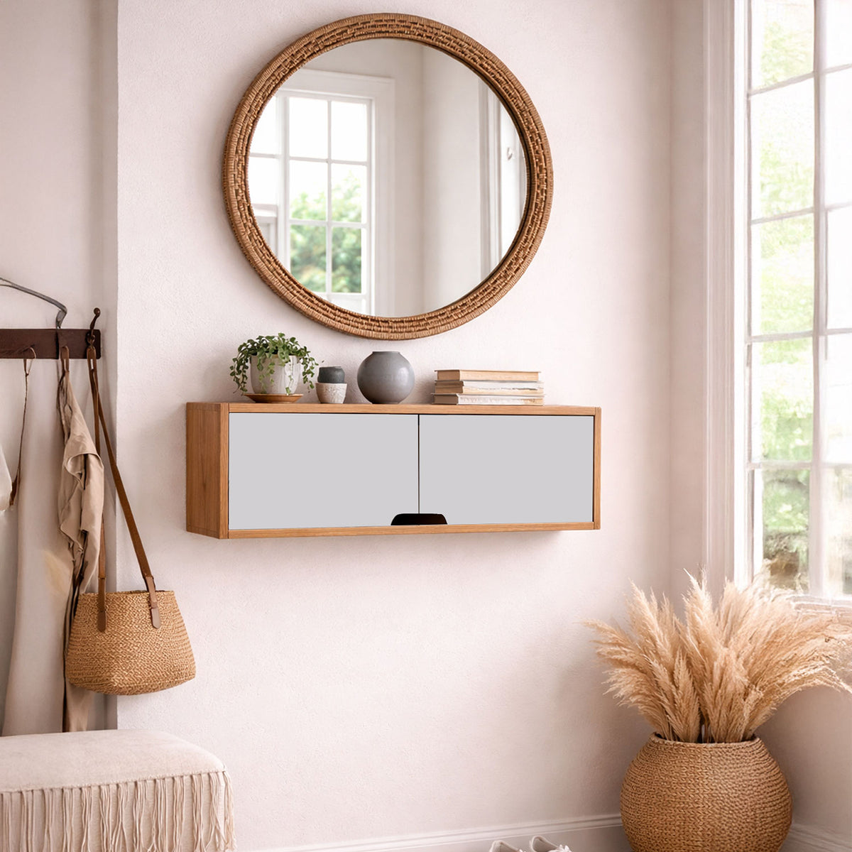 Repisa flotante infantil madera natural y gris en melamina 63x22 cm
