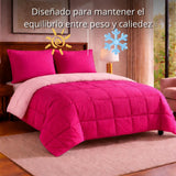 Edredón Semiacolchado Bicolor Fucsia y Rosado 220x220cm Doble Faz para Colchón Queen 160 X 190 Cm Fondo Entero sin Relleno