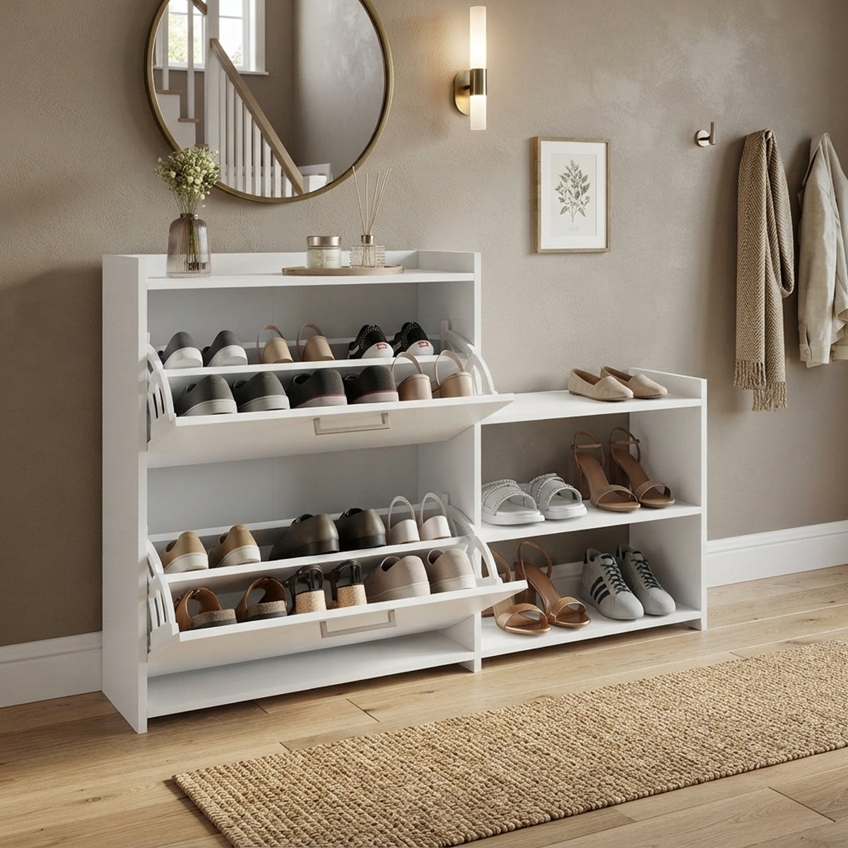 Zapatero vertical blanco para 16 pares en MDP 116x79 cm