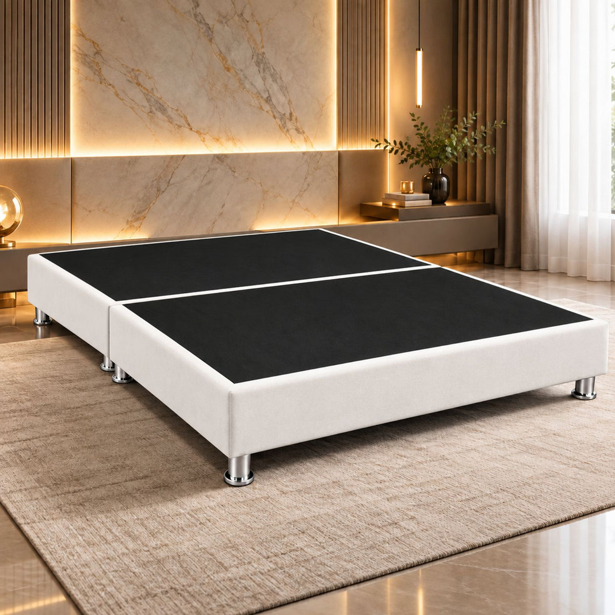 Base Cama Dividida Sommier Microfibra Blanco 120x190cm para Colchón Semidoble sin Cabecero y con Patas