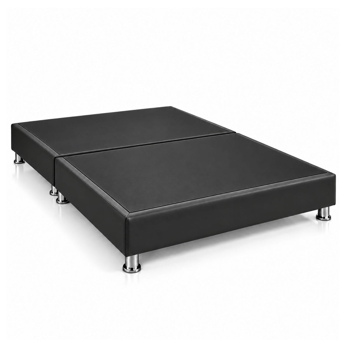 Base Cama Dividida Sommier Ecocuero Negro 120x190cm para Colchón Semidoble sin Cabecero y con Patas