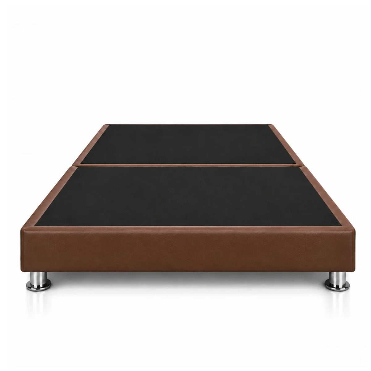 Base Cama Dividida Sommier Ecocuero Café 160x190cm para Colchón Queen sin Cabecero y con Patas