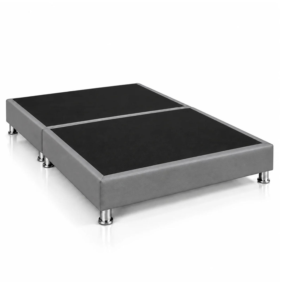 Base Cama Dividida Sommier Ecocuero Gris 160x190cm para Colchón Queen sin Cabecero y con Patas