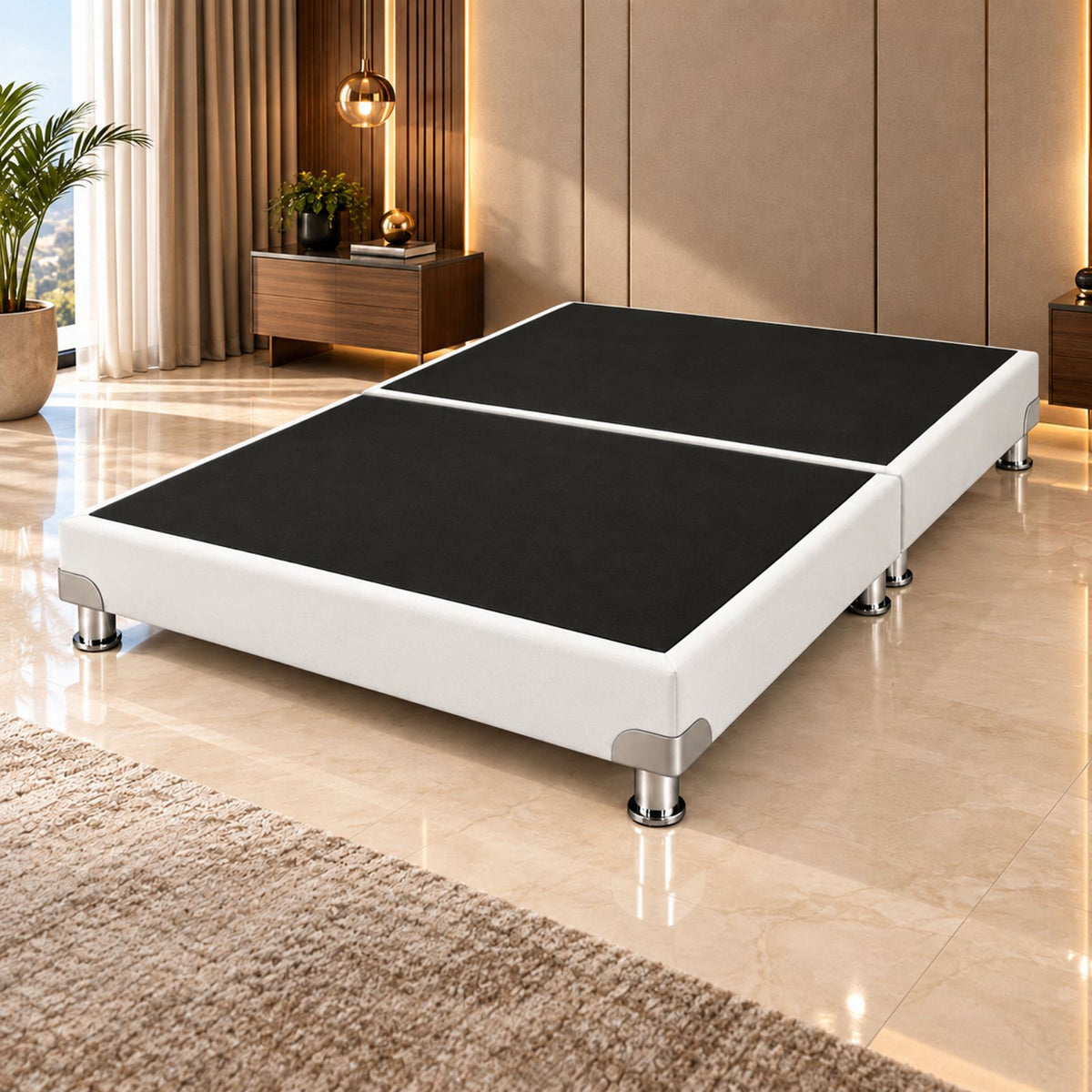 Base Cama Dividida Bostón Microfibra Blanco 120x190cm para Colchón Semidoble sin Cabecero y con Patas