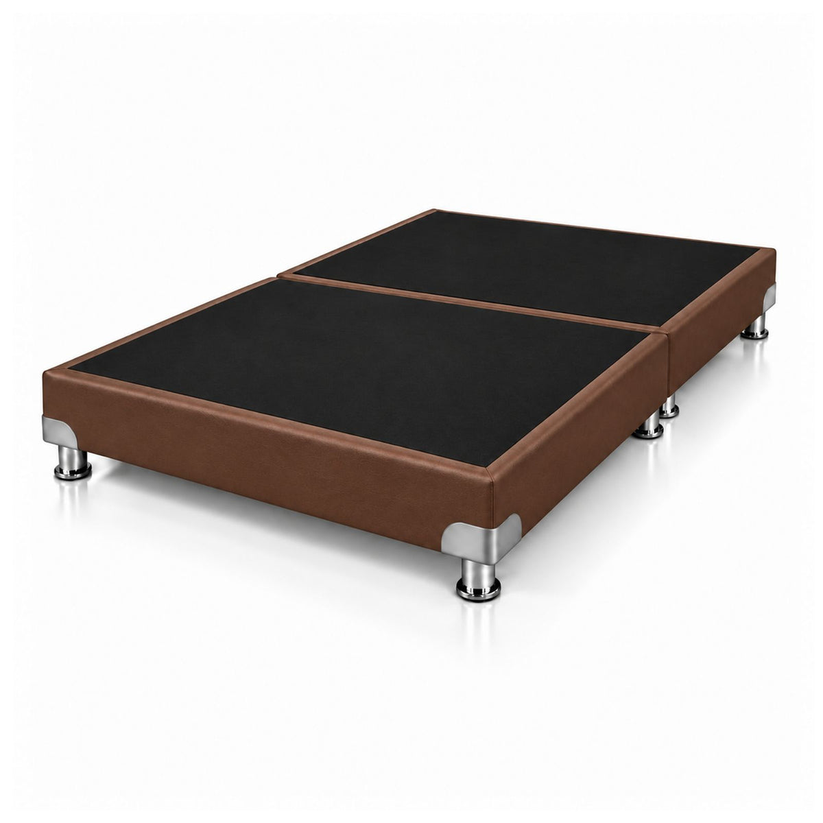 Base Cama Dividida Bostón Ecocuero Café 120x190cm para Colchón Semidoble sin Cabecero y con Patas