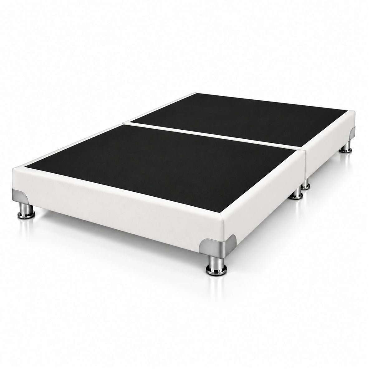 Base Cama Dividida Bostón Ecocuero Blanco 160x190cm para Colchón Queen sin Cabecero y con Patas