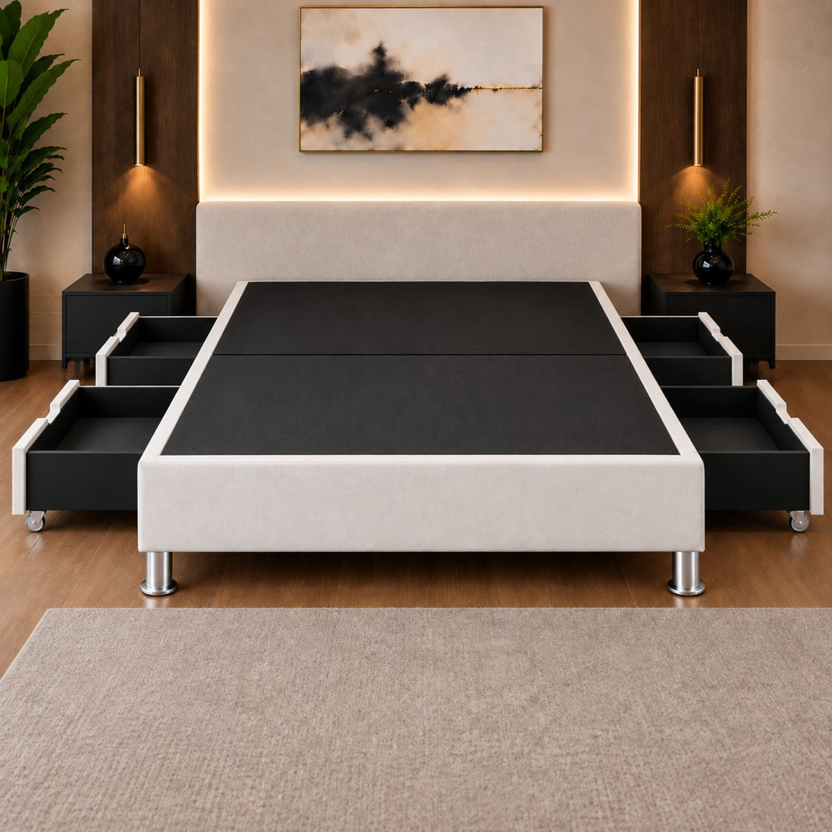 Base Cama Elegant Microfibra Blanco 120x190cm para Colchón Semidoble sin Cabecero y con Patas