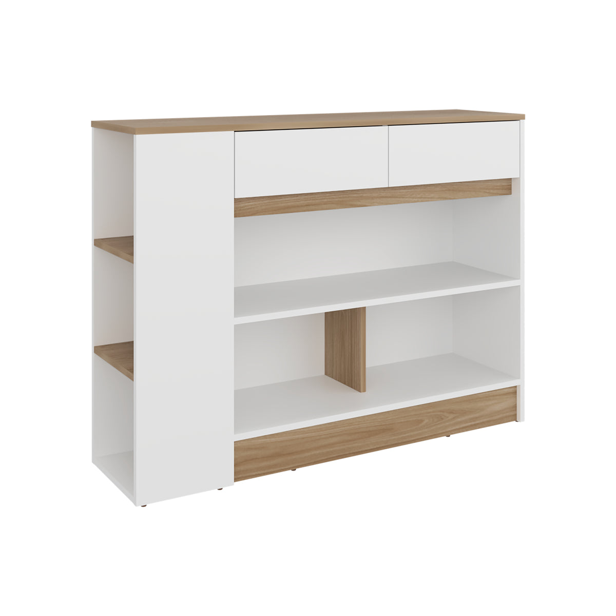 Barra de Cocina Lynton Fresno y Blanco 110x82.6cm con Tres Compartimientos