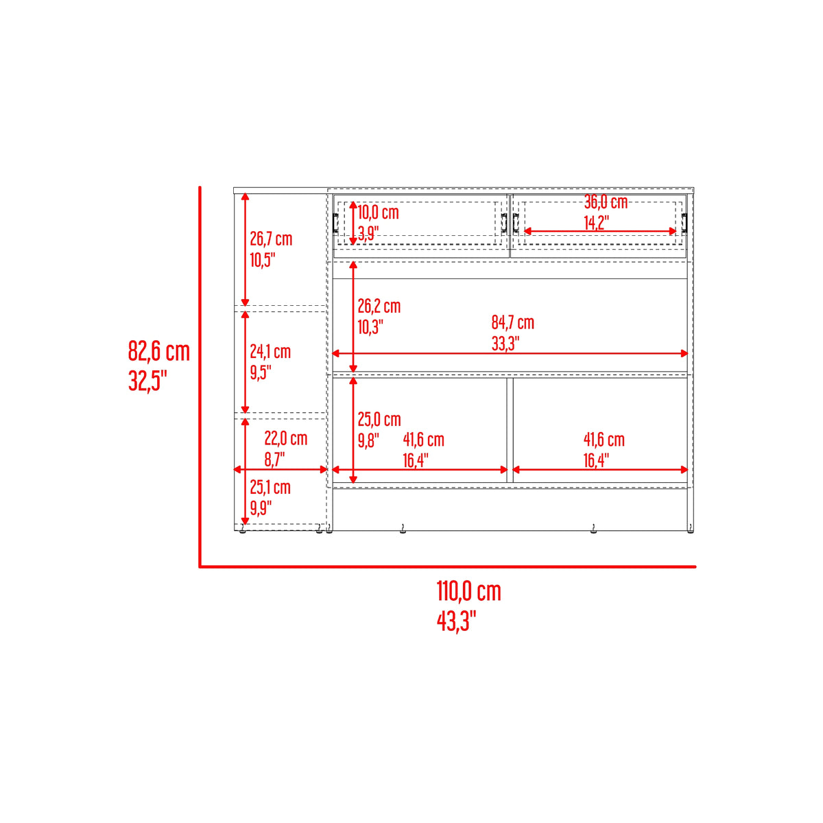 Barra de Cocina Lynton Fresno y Blanco 110x82.6cm con Tres Compartimientos