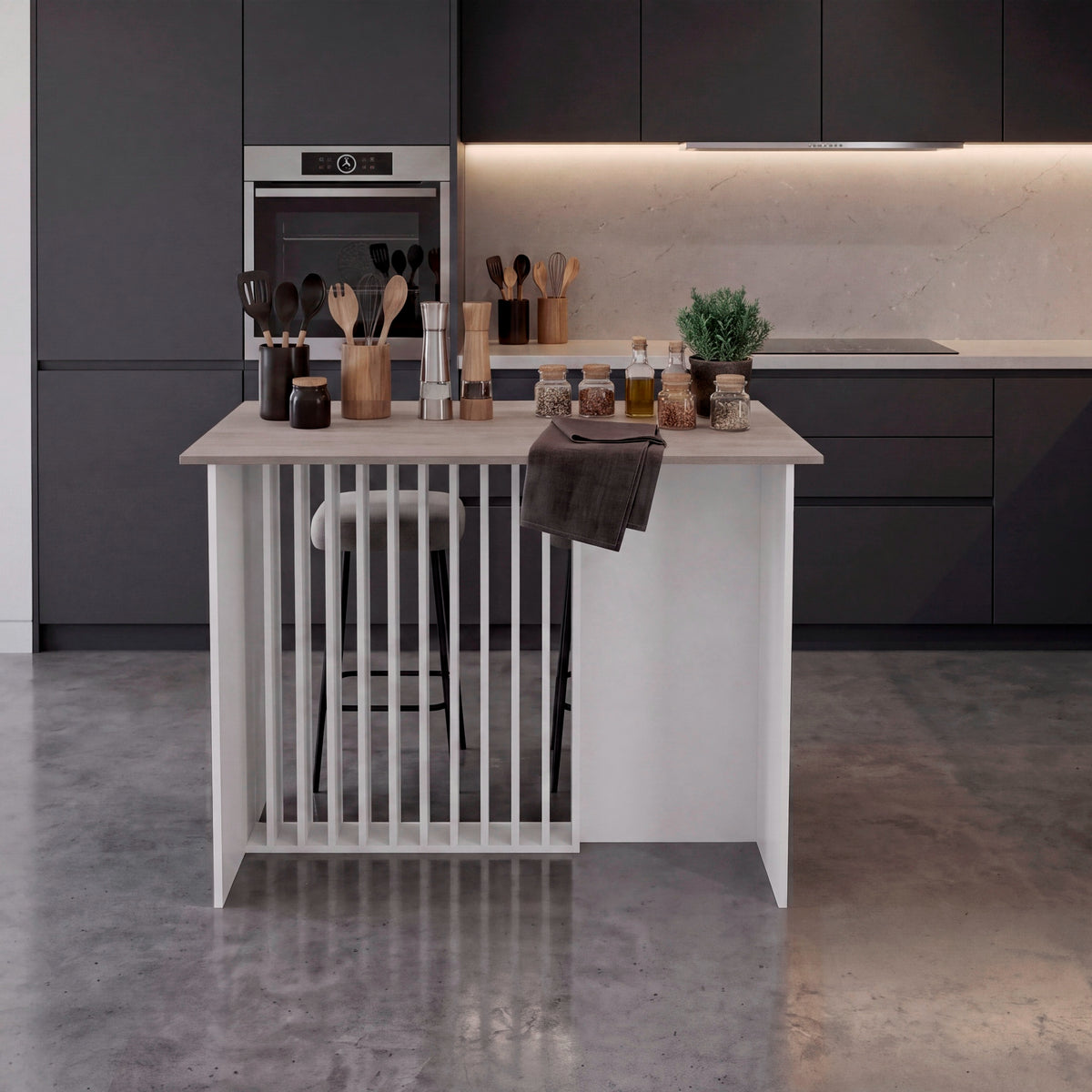 Barra de cocina blanca Cannolo en MDP 120x90 cm