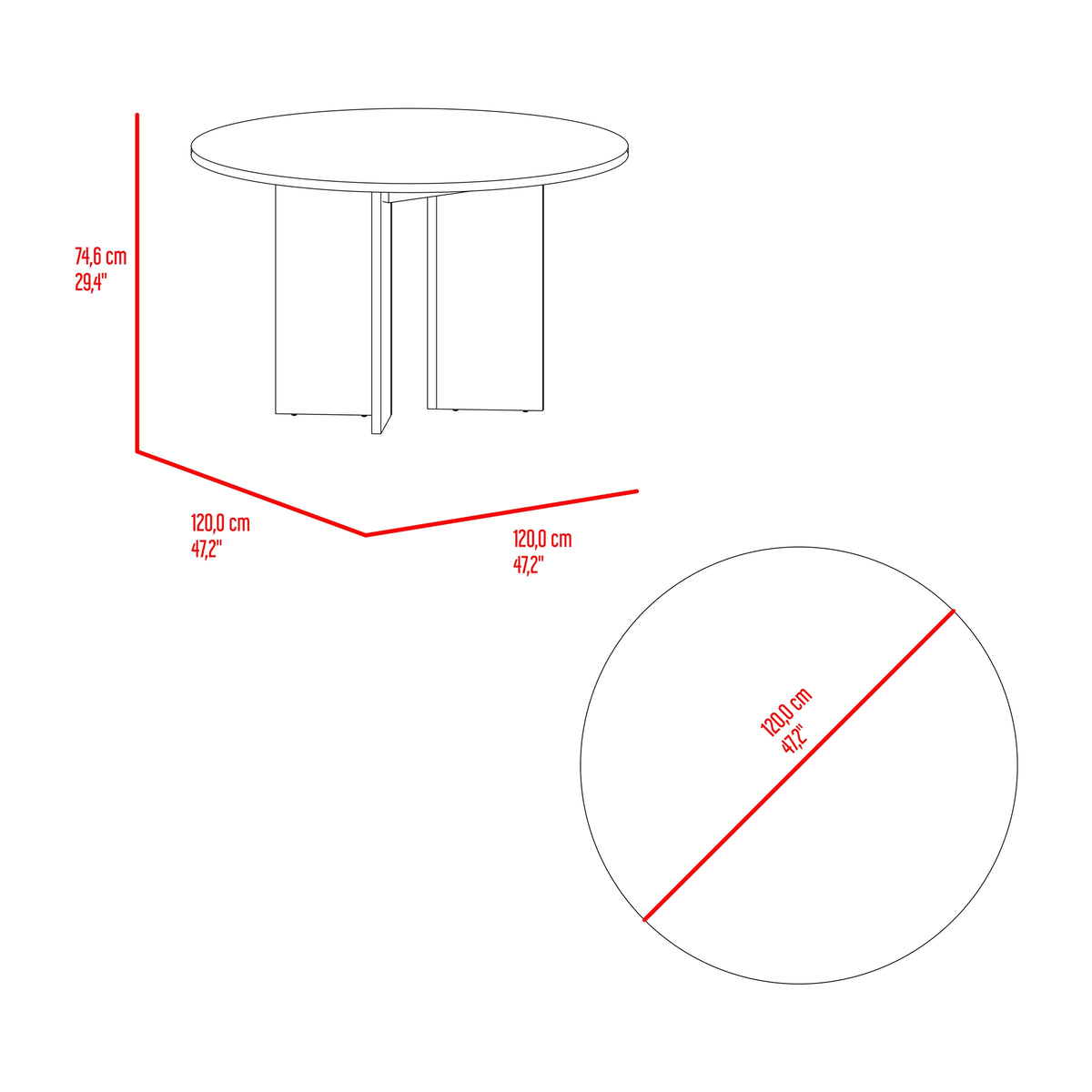 Mesa de comedor circular Ted fresno europeo para 4 puestos 120 cm sin sillas