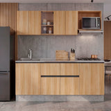 Cocina Amantia Fresno Europeo 212x208cm para Mesón Lado Izquierdo sin Mesón y sin Estufa con Ocho Puertas y con Espacio para Extractor