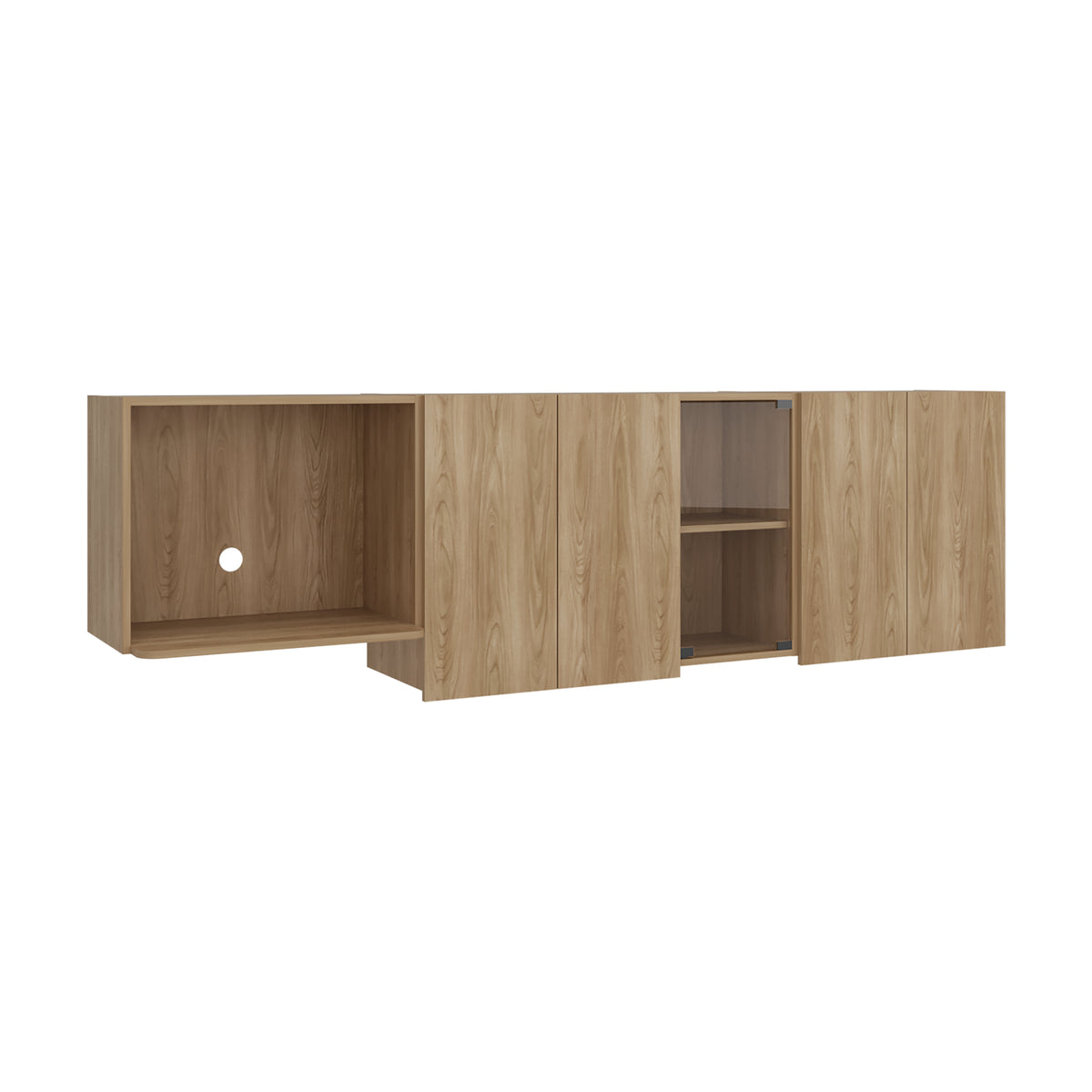 Mueble Superior de Cocina Lirio Fresno Europeo 212x62cm con Espacio para Extractor Lado Izquierdo y con Cuatro Puertas