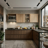 Mueble Superior de Cocina Lirio Fresno Europeo 212x62cm con Espacio para Extractor Lado Izquierdo y con Cuatro Puertas