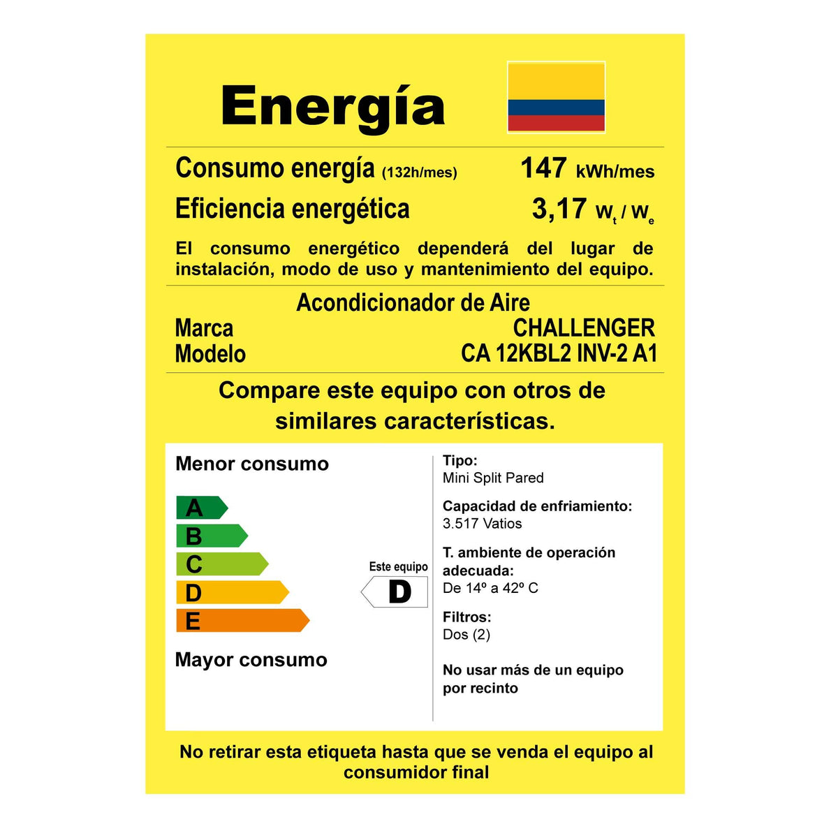 Aire acondicionado Challenger inverter blanco 220 V 12000 BTU 1110 W con temporizador