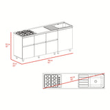 Mueble Inferior de Cocina Lirio Fresno Europeo y Plomo 210x90.7cm con Mesón de Acero Inoxidable Lado Derecho y con Estufa