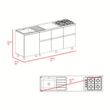 Mueble Inferior de Cocina Lirio Fresno Europeo 210x90.7cm con Mesón de Acero Inoxidable Lado Izquierdo y con Estufa