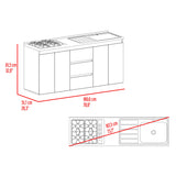 Mueble Inferior de Cocina Boreal Fresno y Blanco 180x81.5cm para Mesón Lado Derecho sin Mesón y sin Estufa