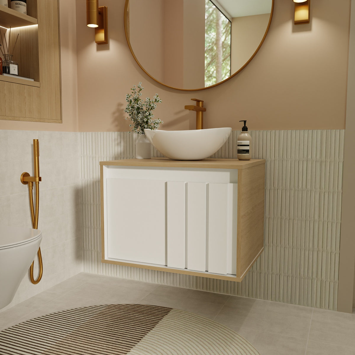 Mueble para Lavamanos Rovere Beige Claro 43x60cm Flotante Individual para Lavamanos de Sobreponer sin Lavamanos