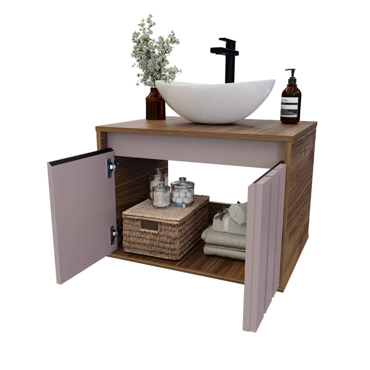 Mueble para Lavamanos Gales Café 43x60cm Flotante Individual para Lavamanos de Sobreponer sin Lavamanos