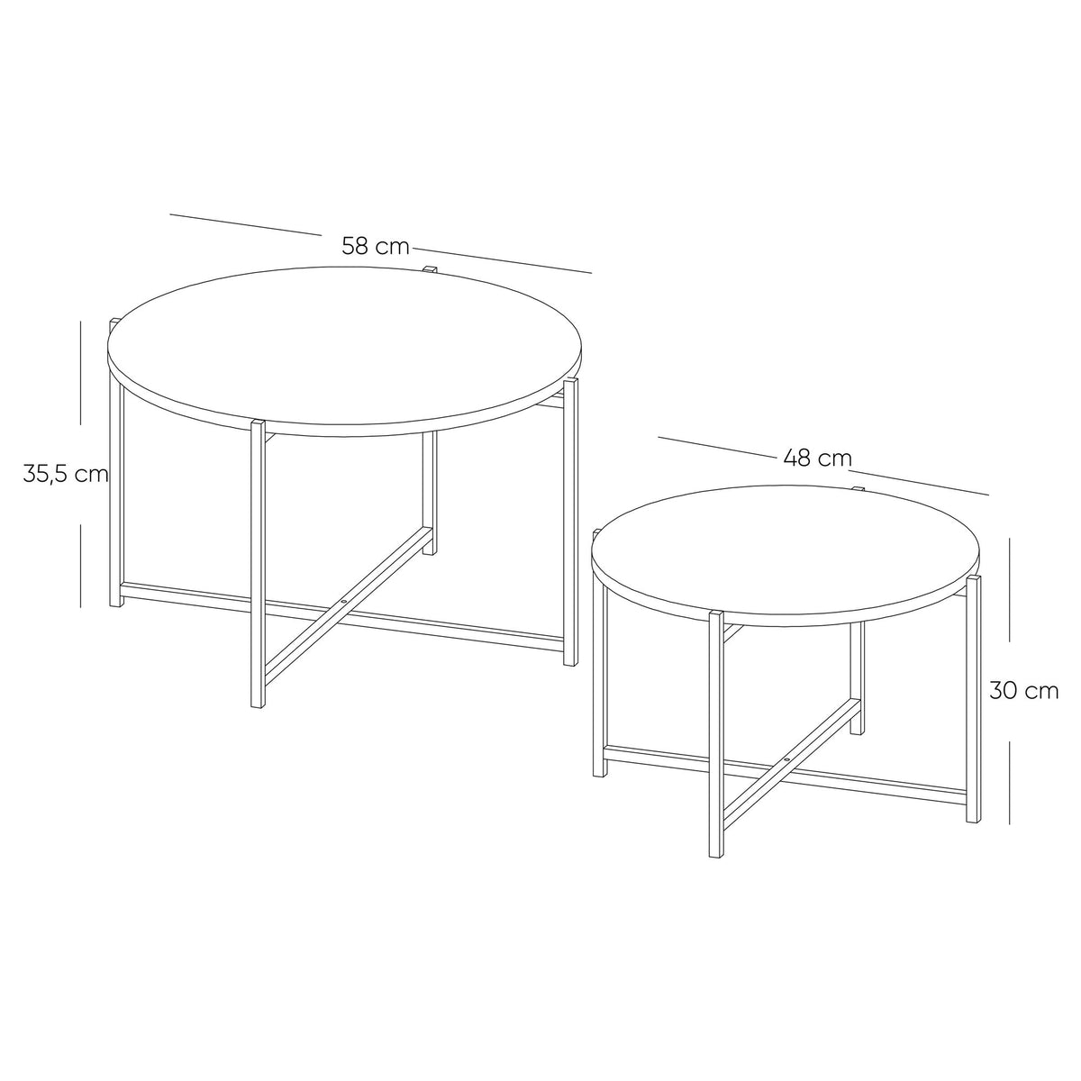 Set X 2 Mesas de Centro Silver Madera Clara y Negro 58x35.5cm Circulares