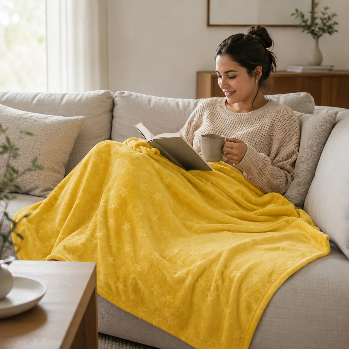 Cobija Comfortsoft Amarillo 180x200cm de Estrellas