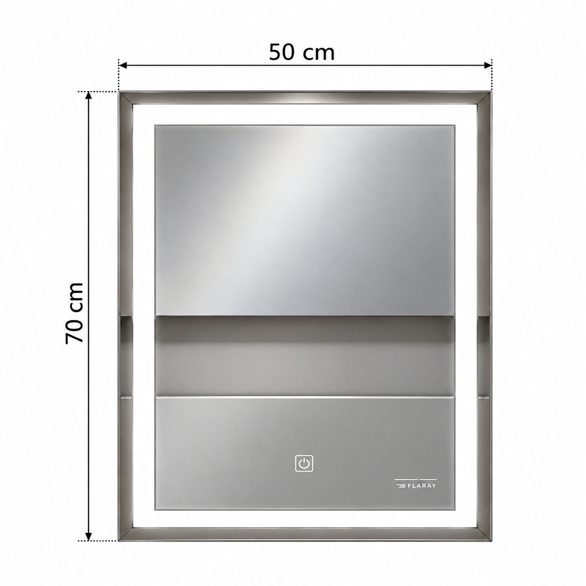 Espejo de baño LED plateado rectangular 70x50 cm con control táctil