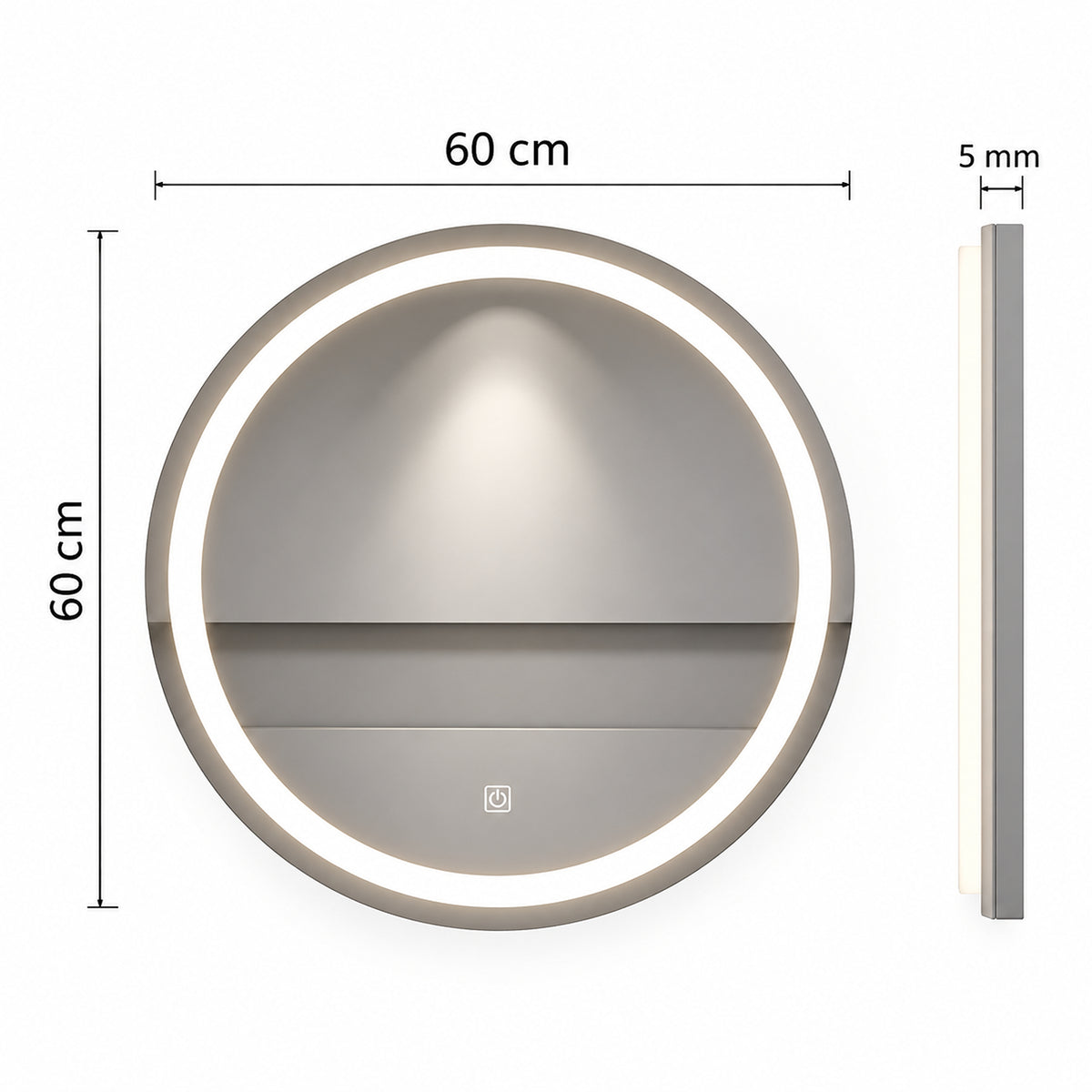 Espejo de baño redondo blanco LED 60x60 cm con control touch