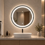 Espejo de baño LED redondo negro 80 cm con marco de aluminio y touch