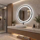 Espejo de baño LED redondo negro 80 cm con marco de aluminio y touch