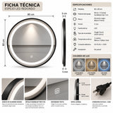 Espejo de baño LED redondo negro 80 cm con marco de aluminio y touch