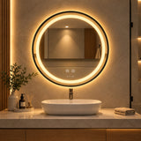Espejo de baño redondo plateado con luz LED antivaho 70x70 cm