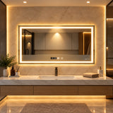 Espejo de baño LED plateado 80x60 cm con antivaho y reloj digital