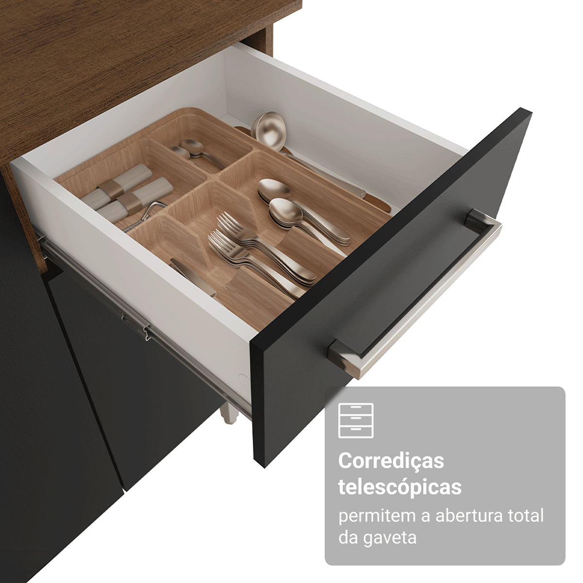 Cocina Integral Deli Marrón y Negro 220x186cm con Mesón de Madera Aglomerada MDP sin Pozuelo sin Estufa y con Alacela Lado Izquierdo