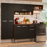 Cocina Integral Deli Marrón y Negro 220x186cm con Mesón de Madera Aglomerada MDP sin Pozuelo sin Estufa y con Alacela Lado Izquierdo