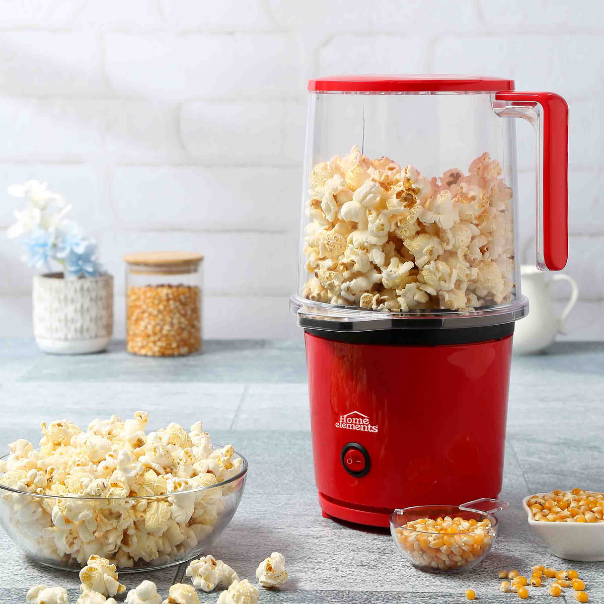 Crispetera eléctrica Home Elements roja de aire caliente 1200 W con apagado automático