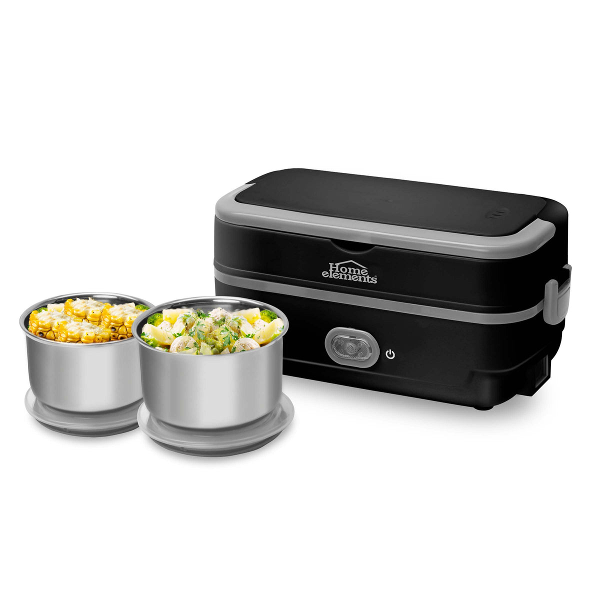 Lonchera eléctrica Home Elements Master Lunch negra 1 L con recipientes en acero inoxidable 200 W