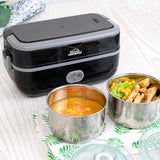 Lonchera eléctrica Home Elements Master Lunch negra 1 L con recipientes en acero inoxidable 200 W